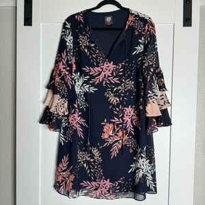 Vince Camuto navy floral ruffle sleeve dress